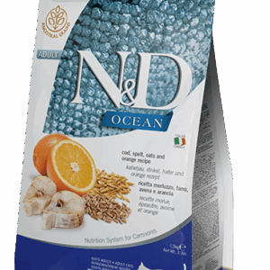Farmina N&D Ocean: Cod, Spelt, Oats & Orange Dry Food for Adult Cats - 3.3lbs