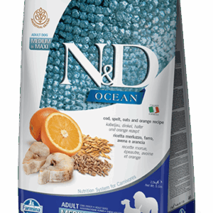 Farmina N&D Ocean: Cod, Spelt, Oats & Orange Dry Food for Medium/Maxi Adult Dogs - 5.5lbs